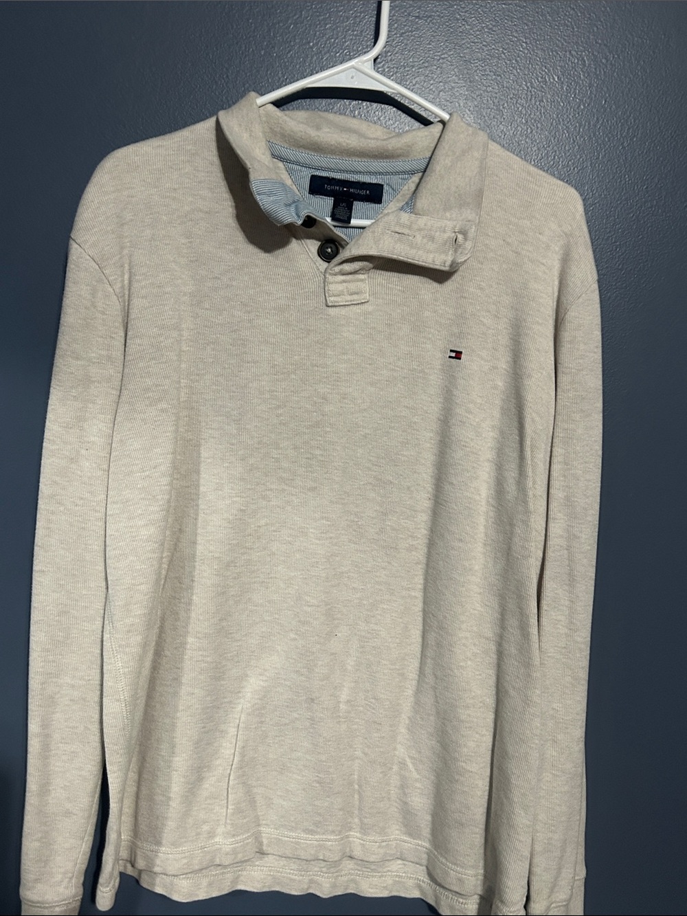 Tommy Hilfiger Men’s Cream Zip-Style Collared Sweater